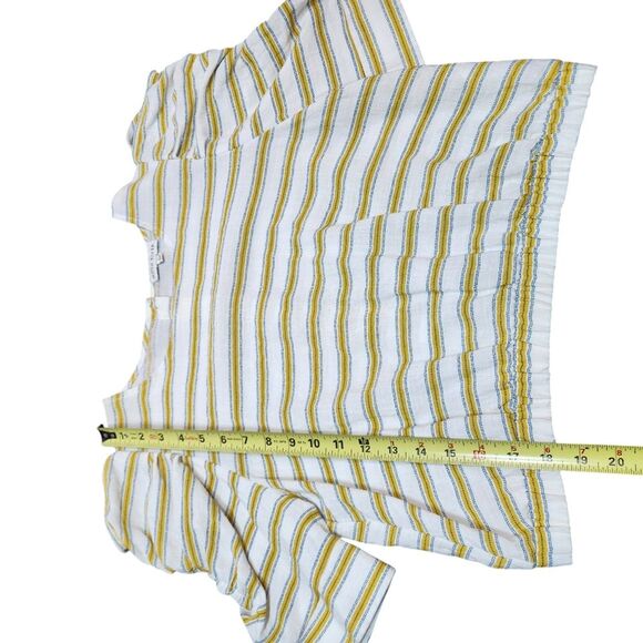 Anthro Moon River Linen Puffed Sleeve Top Crop Elastic Waist Yellow Stripe L - Picture 9 of 14
